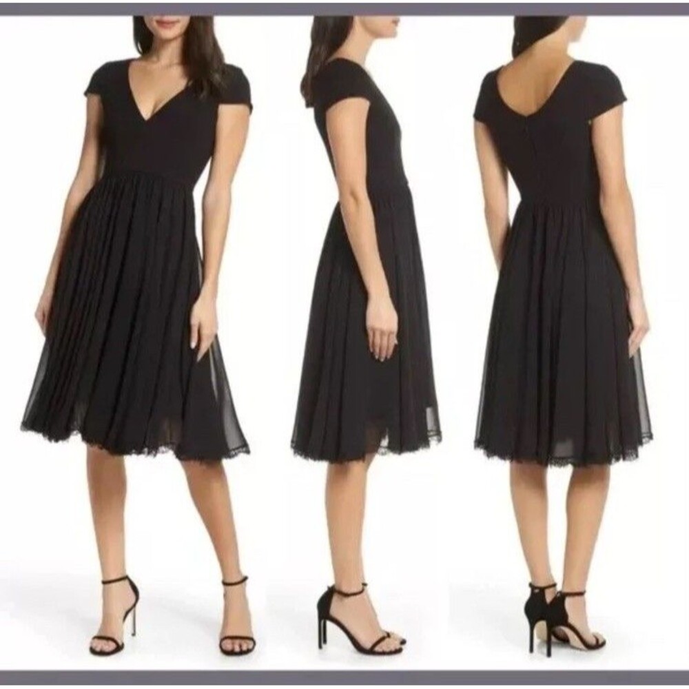 Dress the Population Corey Chiffon Fit & Flare Cocktail Dress Black New Size M